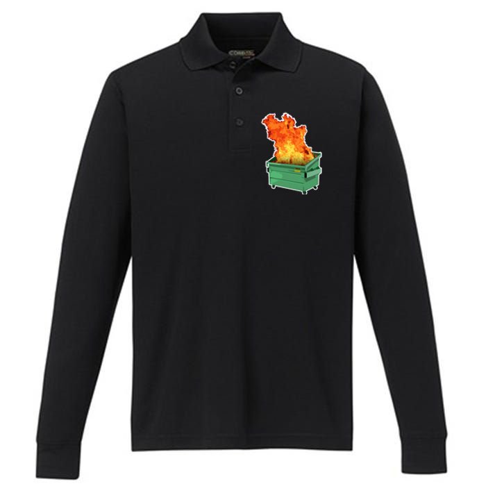 Dumpster Fire Performance Long Sleeve Polo