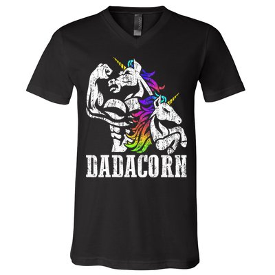 Dadacorn Fathers Day Gift for Dad of Unicorn Daughter V-Neck T-Shirt