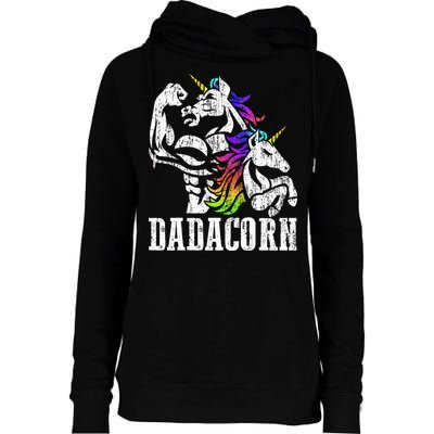 Dadacorn Fathers Day Gift for Dad of Unicorn Daughter Womens Funnel Neck Pullover Hood