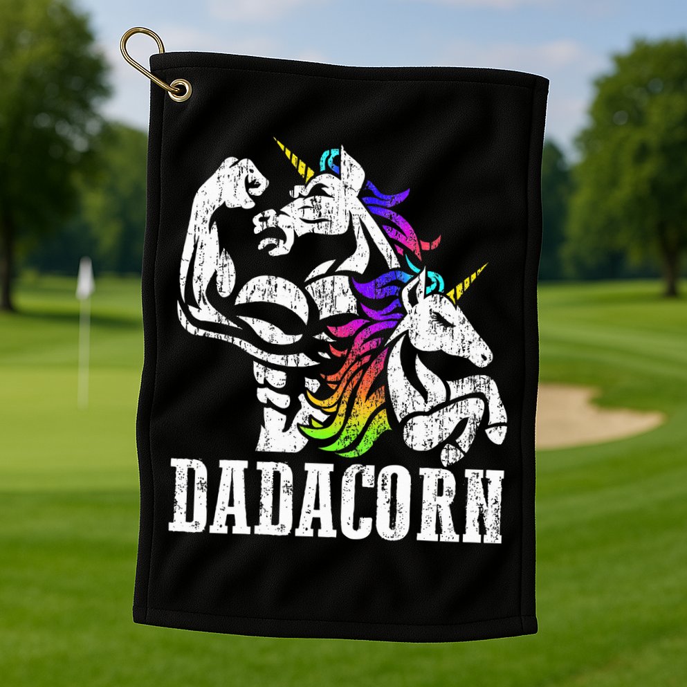 Dadacorn Fathers Day Gift for Dad of Unicorn Daughter Golf Towel