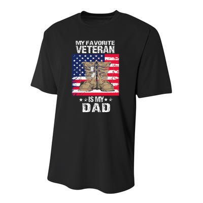 Dad FatherS Day My Favorite Veteran Is My Father Proud Kids Youth Performance Sprint T-Shirt