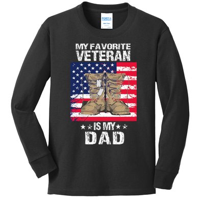 Dad FatherS Day My Favorite Veteran Is My Father Proud Kids Kids Long Sleeve Shirt