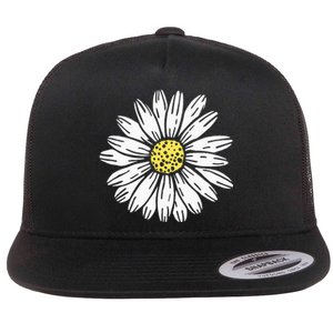 Daisy Flower Design Flat Bill Trucker Hat