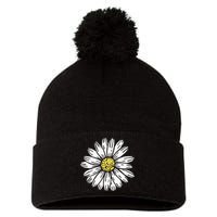 Daisy Flower Design Pom Pom 12in Knit Beanie