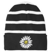 Daisy Flower Design Striped Beanie with Solid Band