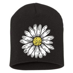 Daisy Flower Design Short Acrylic Beanie