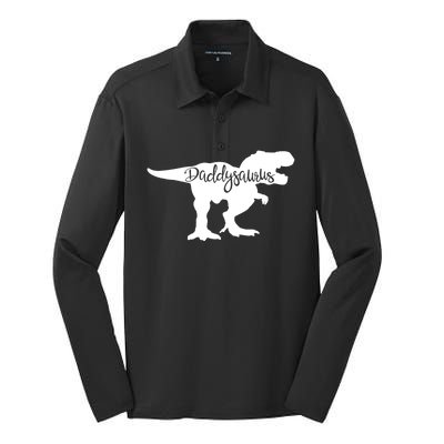 Daddysaurus Father Dad Dinosaur Meaningful Gift Silk Touch Performance Long Sleeve Polo