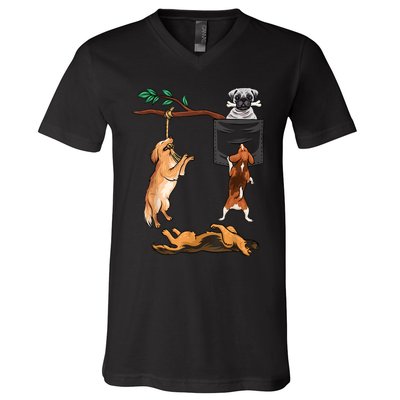 Dog , Funny Dog Tee, Dogs In Pocket , Dog Lover V-Neck T-Shirt