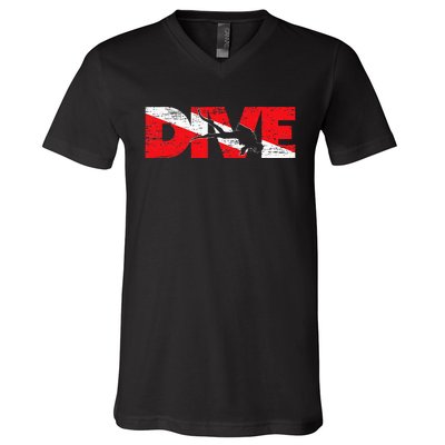 Dive Flag Diver Down Aquaholic Scuba Diving Ocean Life V-Neck T-Shirt