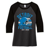 Detroit Football Est 1930 Team Supporter Women's Tri-Blend 3/4-Sleeve Raglan Shirt