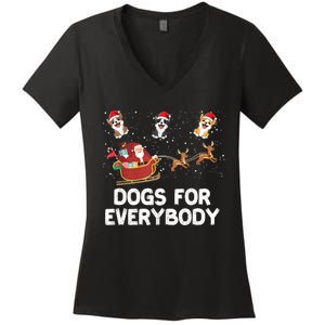 Dogs For Everybody Festive Christmas Santa Xmas Funny Ugly Women's V-Neck T-Shirt