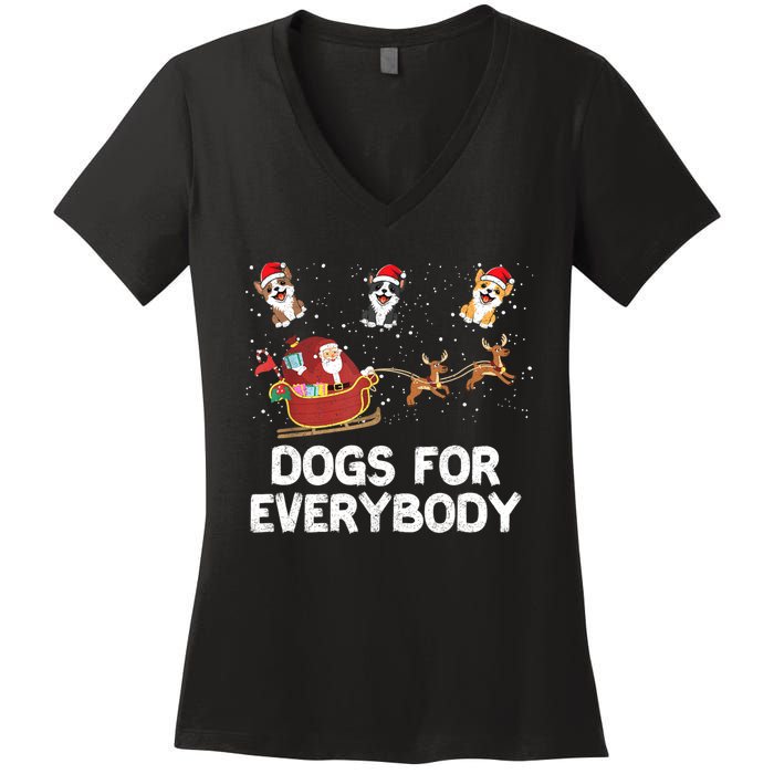 Dogs For Everybody Festive Christmas Santa Xmas Funny Ugly Women's V-Neck T-Shirt