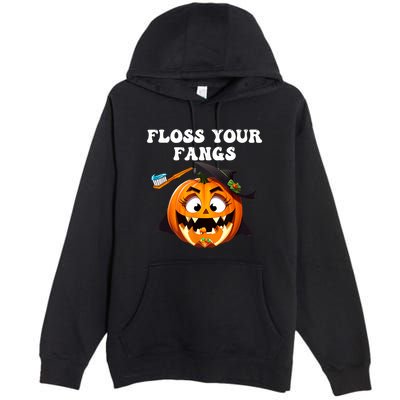 Dental Funny Floss Your Fangs Dentist Halloween Premium Pullover Hoodie