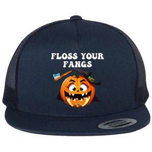 Dental Funny Floss Your Fangs Dentist Halloween Flat Bill Trucker Hat