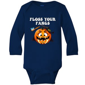 Dental Funny Floss Your Fangs Dentist Halloween Baby Long Sleeve Bodysuit