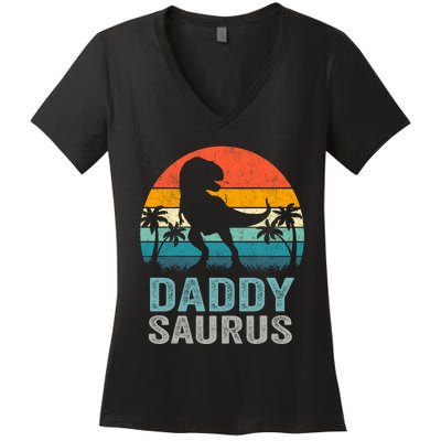 Daddysaurus Funny FatherS Day T Rex Daddy Saurus Women's V-Neck T-Shirt