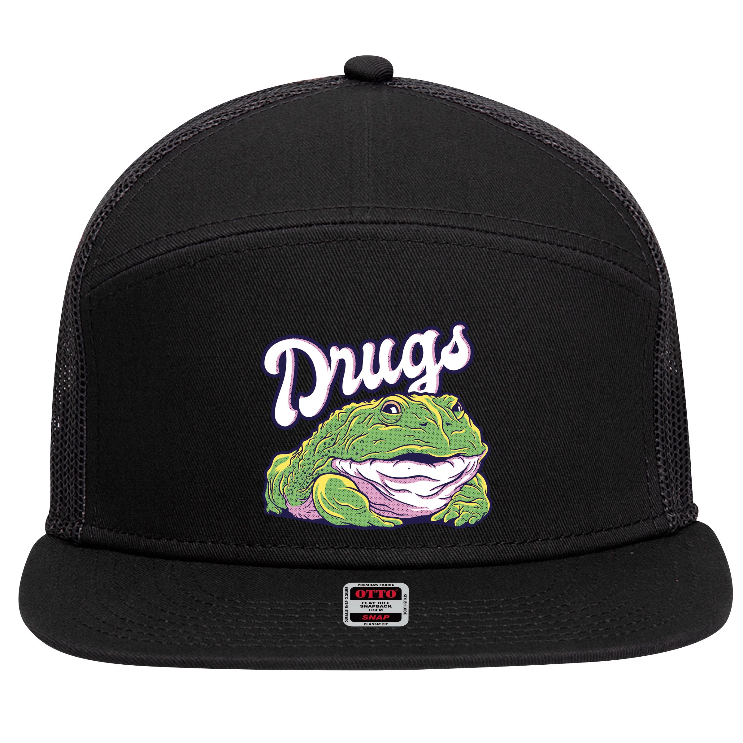 Drugs Frog Funny 7 Panel Mesh Trucker Snapback Hat