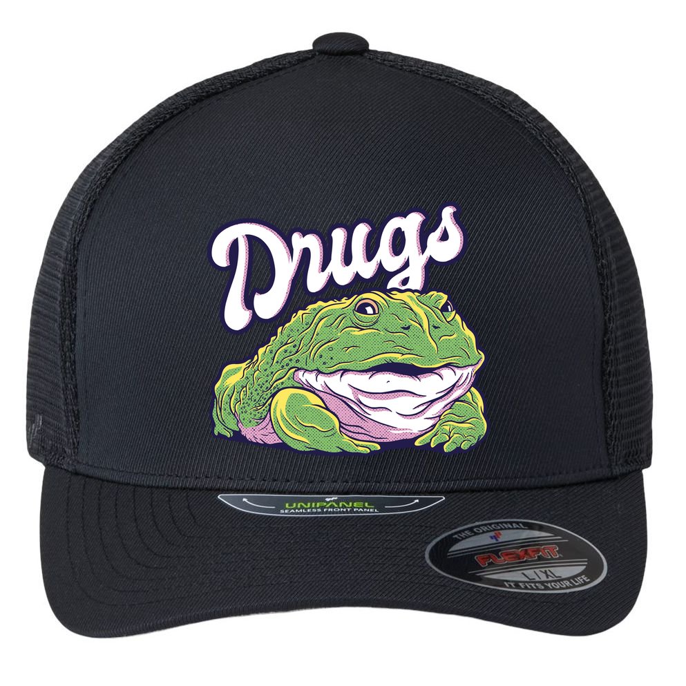 Drugs Frog Funny Flexfit Unipanel Trucker Cap
