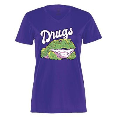 Drugs Frog Funny Women's Momentum V-Neck T-Shirt