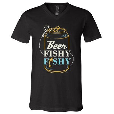 Dad Fishing for Beer Fishy Novelty V-Neck T-Shirt