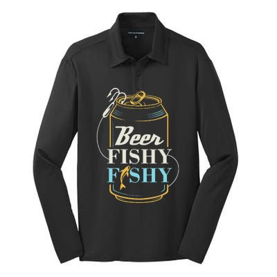 Dad Fishing for Beer Fishy Novelty Silk Touch Performance Long Sleeve Polo