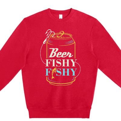 Dad Fishing for Beer Fishy Novelty Premium Crewneck Sweatshirt