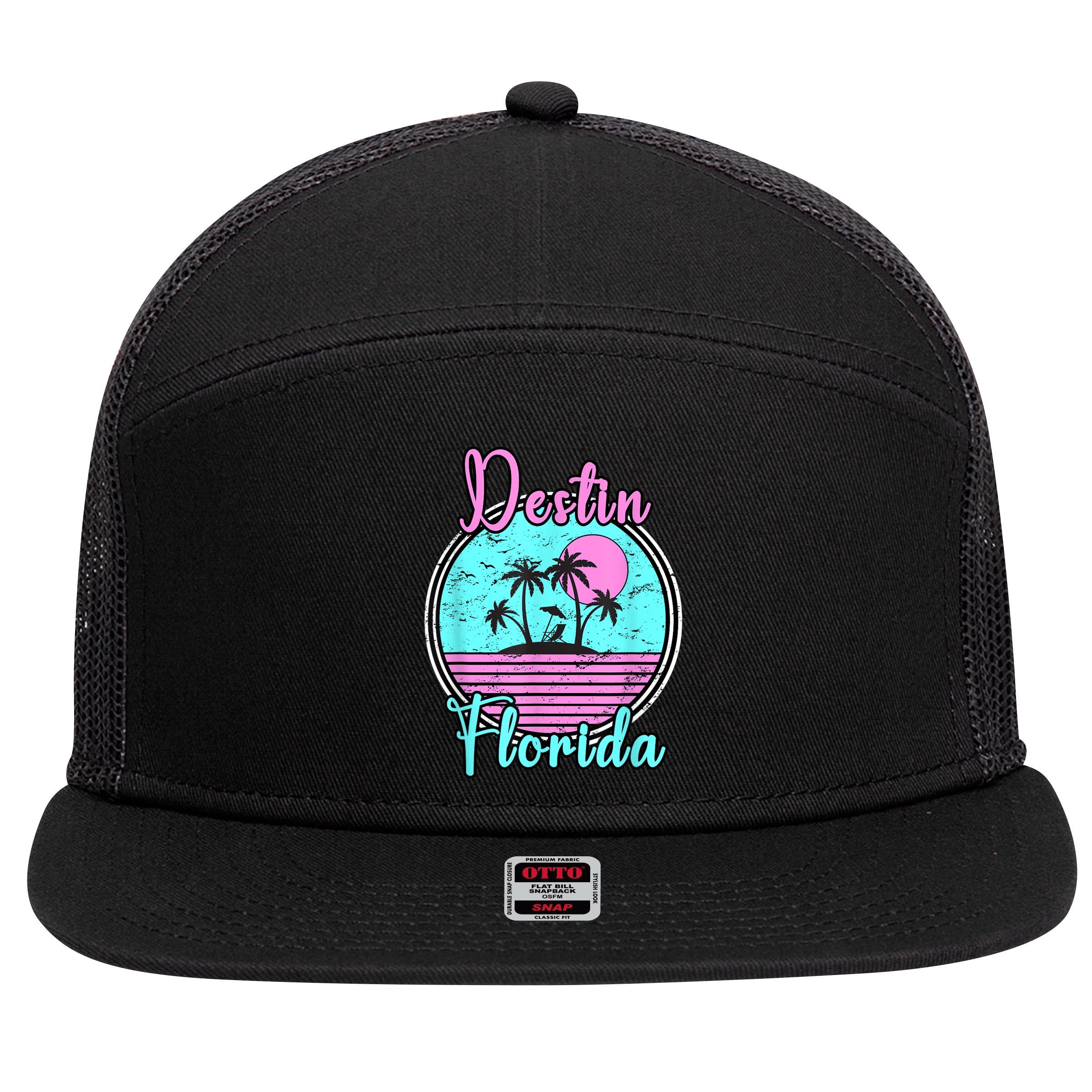 Destin Florida Fl Beach Travel Souvenir Gift. 7 Panel Mesh Trucker Snapback Hat