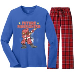 Dabbing Future Firefighter Fire Gift Women's Long Sleeve Flannel Pajama Set 