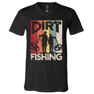 Dirt Fishing Funny Beach Treasure Detecting Metal Detector V-Neck T-Shirt