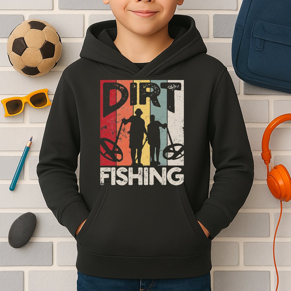 Dirt Fishing Funny Beach Treasure Detecting Metal Detector Kids Hoodie