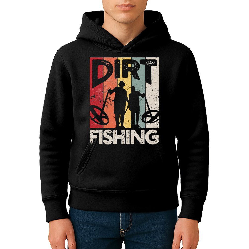 Dirt Fishing Funny Beach Treasure Detecting Metal Detector Kids Hoodie
