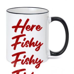 Distressed Funny Fishing Here Fishy Love Summer Lake Gift 11oz Black Color Changing Mug