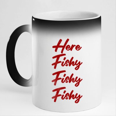 Distressed Funny Fishing Here Fishy Love Summer Lake Gift 11oz Black Color Changing Mug