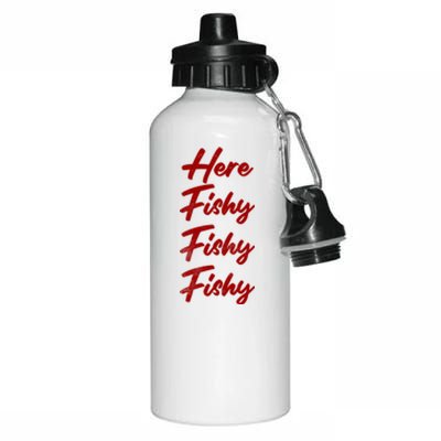 Distressed Funny Fishing Here Fishy Love Summer Lake Gift Aluminum Water Bottle 