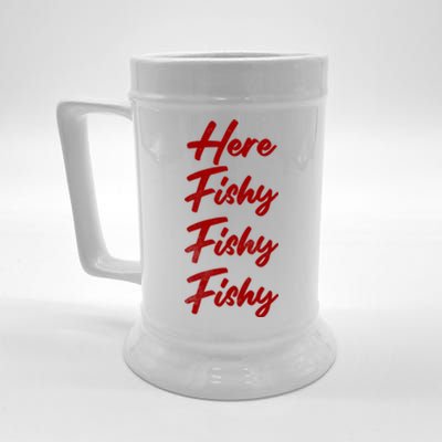 Distressed Funny Fishing Here Fishy Love Summer Lake Gift Beer Stein