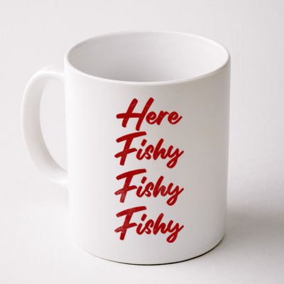 Distressed Funny Fishing Here Fishy Love Summer Lake Gift Coffee Mug