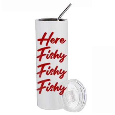 Distressed Funny Fishing Here Fishy Love Summer Lake Gift Stainless Steel Tumbler