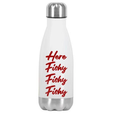 Distressed Funny Fishing Here Fishy Love Summer Lake Gift Stainless Steel Insulated Water Bottle