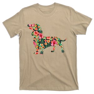 Dachshund Flower Funny Dog Silhouette Floral Gifts Women T-Shirt