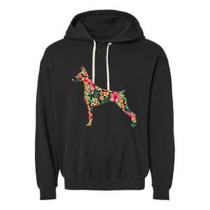 Doberman Flower Funny Dog Silhouette Floral Gifts  Garment-Dyed Fleece Hoodie