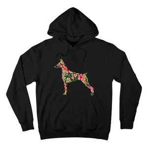 Doberman Flower Funny Dog Silhouette Floral Gifts  Hoodie