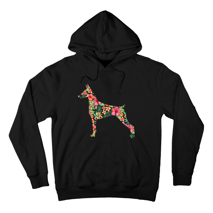 Doberman Flower Funny Dog Silhouette Floral Gifts  Hoodie