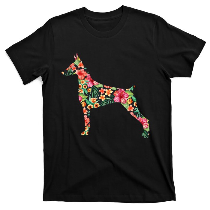 Doberman Flower Funny Dog Silhouette Floral Gifts  T-Shirt