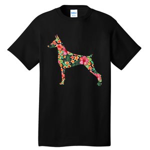 Doberman Flower Funny Dog Silhouette Floral Gifts  Tall T-Shirt