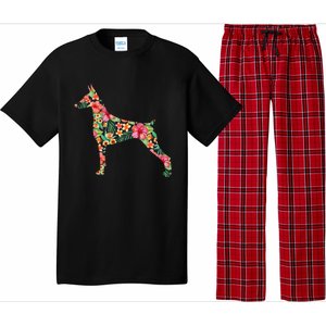 Doberman Flower Funny Dog Silhouette Floral Gifts  Pajama Set