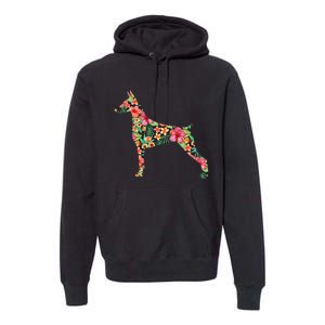 Doberman Flower Funny Dog Silhouette Floral Gifts  Premium Hoodie