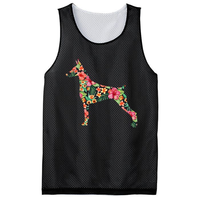 Doberman Flower Funny Dog Silhouette Floral Gifts  Mesh Reversible Basketball Jersey Tank