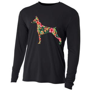 Doberman Flower Funny Dog Silhouette Floral Gifts  Cooling Performance Long Sleeve Crew