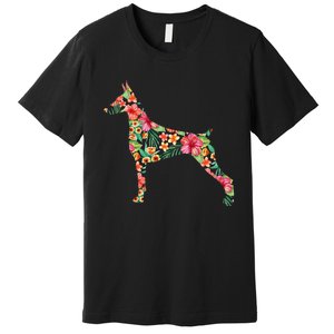 Doberman Flower Funny Dog Silhouette Floral Gifts  Premium T-Shirt