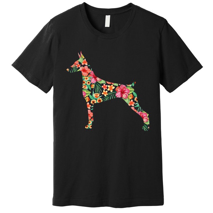 Doberman Flower Funny Dog Silhouette Floral Gifts  Premium T-Shirt